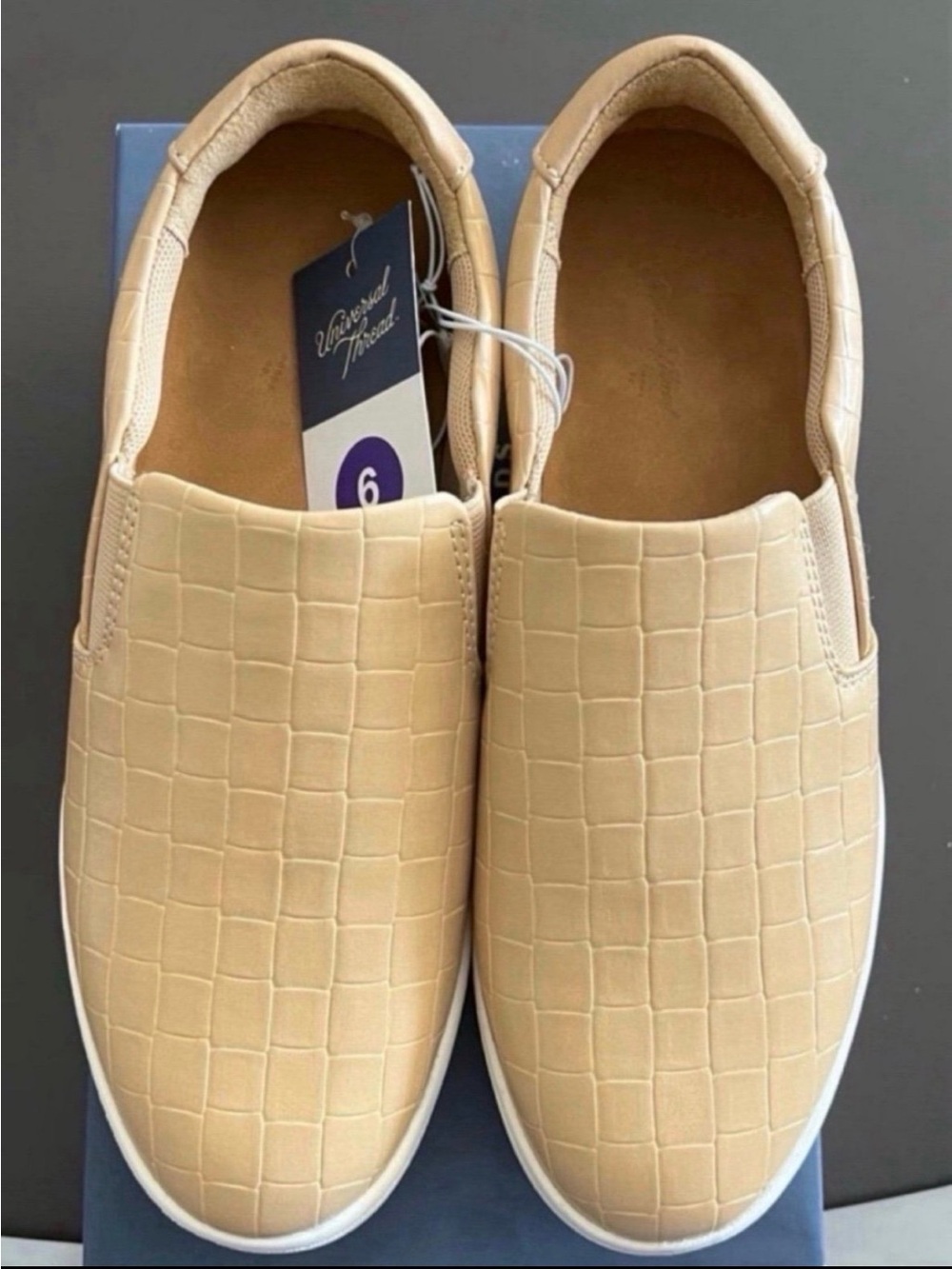 Universal Thread Beige Woven-Texture Slip-On Sneakers